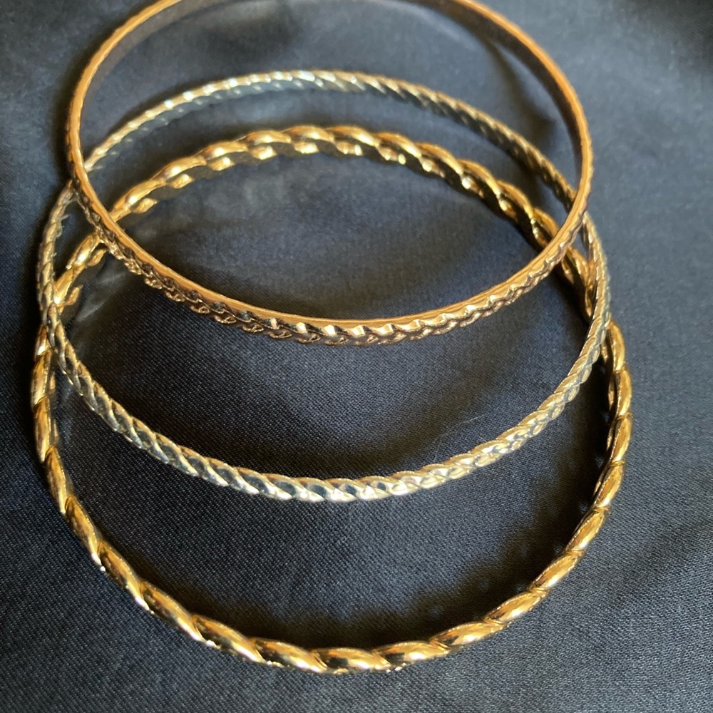 Tri-Color Rose, Gold, Silver Braided Bangles